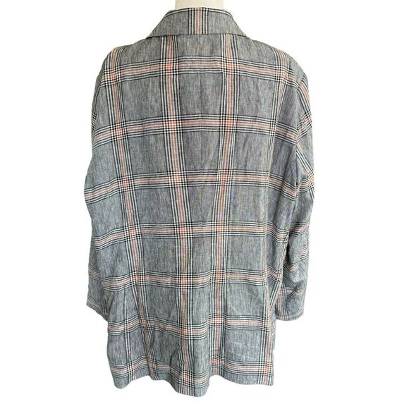 1. STATE Womens Black Red Plaid Blazer Jacket Sz 24W Linen Blend Button - Picture 3 of 10